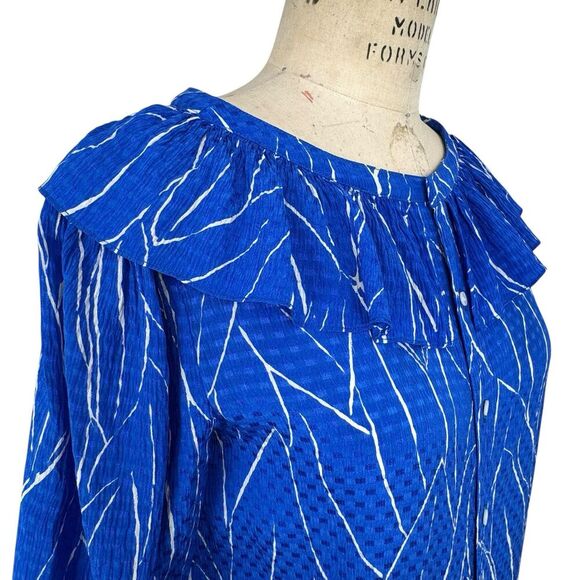 Vintage Adele Simpson Women Silk Midi Dress Medium Royal Blue Long Sleeve Ruffle - Picture 5 of 14